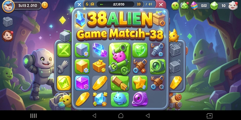 Tampilan gameplay seru 138ALIEN dengan alien lucu dan tantangan Match-3.