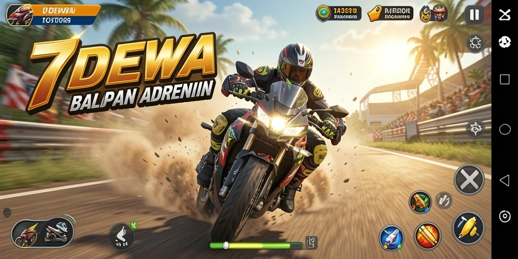 Screenshot gameplay <strong>7DEWA</strong> menampilkan balapan motor yang seru dan menegangkan.