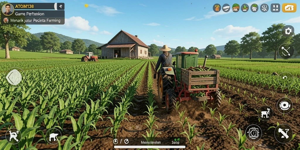 Tampilan gameplay menarik di ATOM138 dengan berbagai aktivitas bertani.