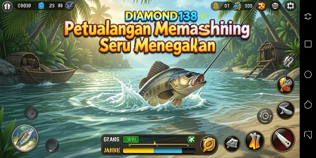 Screenshot gameplay DIAMOND138 menampilkan momen seru saat menangkap ikan.