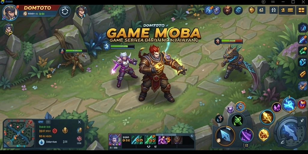 Screenshot menampilkan aksi seru dalam gameplay MOBA DOMTOTO.