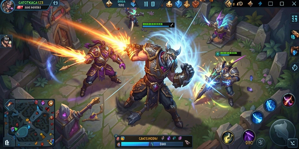 Screenshot aksi seru dalam gameplay MOBA GATOTKACA123.
