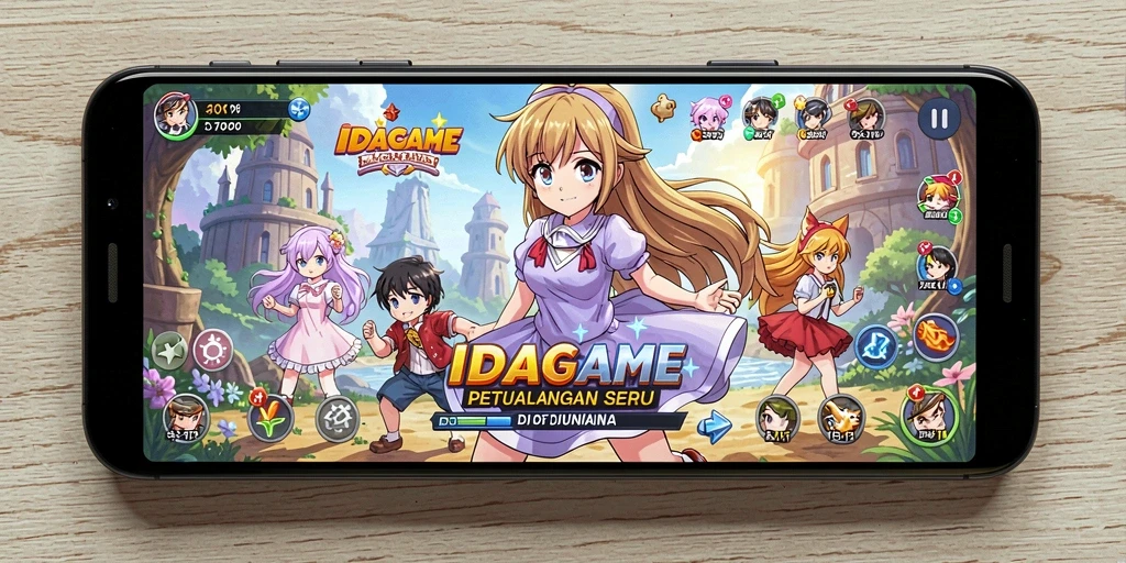 Tampilan gameplay <strong>IDAGAME</strong> yang menawan dan karakter penuh warna.