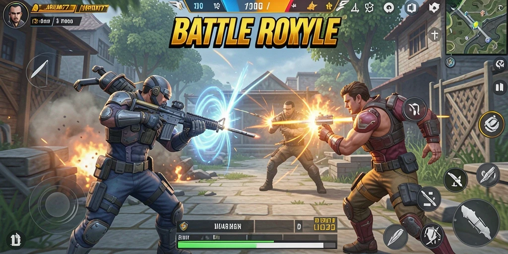 Screenshot JARUM77 menampilkan aksi seru dalam pertempuran Battle Royale.