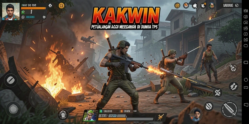Screenshot gameplay KAKWIN menampilkan aksi seru di medan perang.