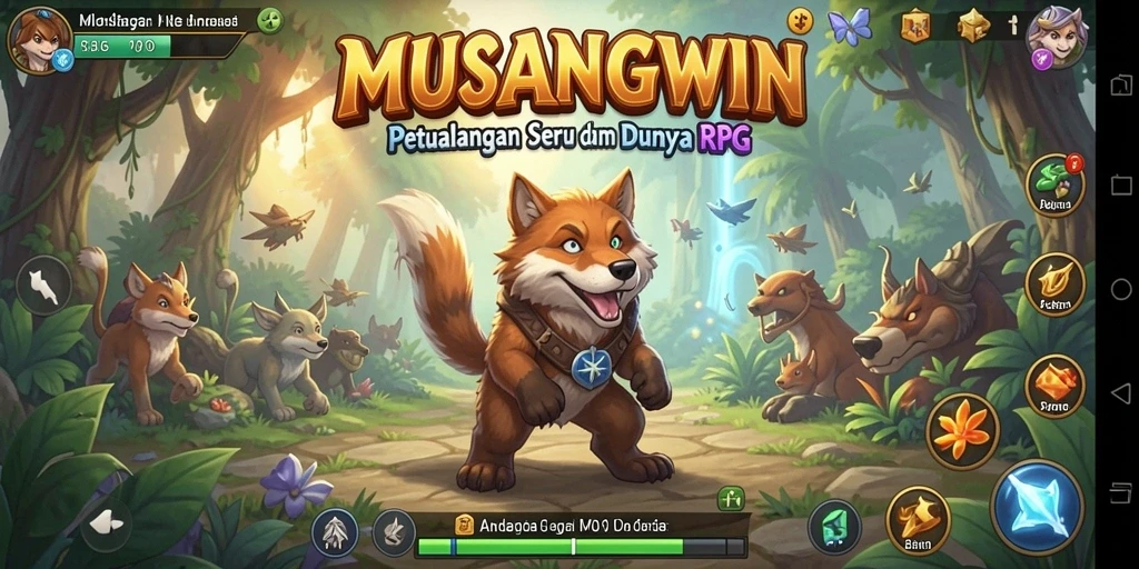 Screenshot utama MENUNJUKKAN gameplay RPG menarik di MUSANGWIN.