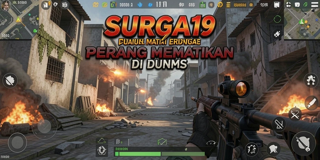 Screenshot SURGA19 menampilkan aksi tembak-menembak mendebarkan di medan perang.