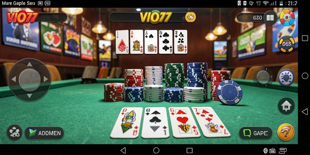 Screenshot VIO77 menampilkan gameplay Gaple yang intens dan seru.