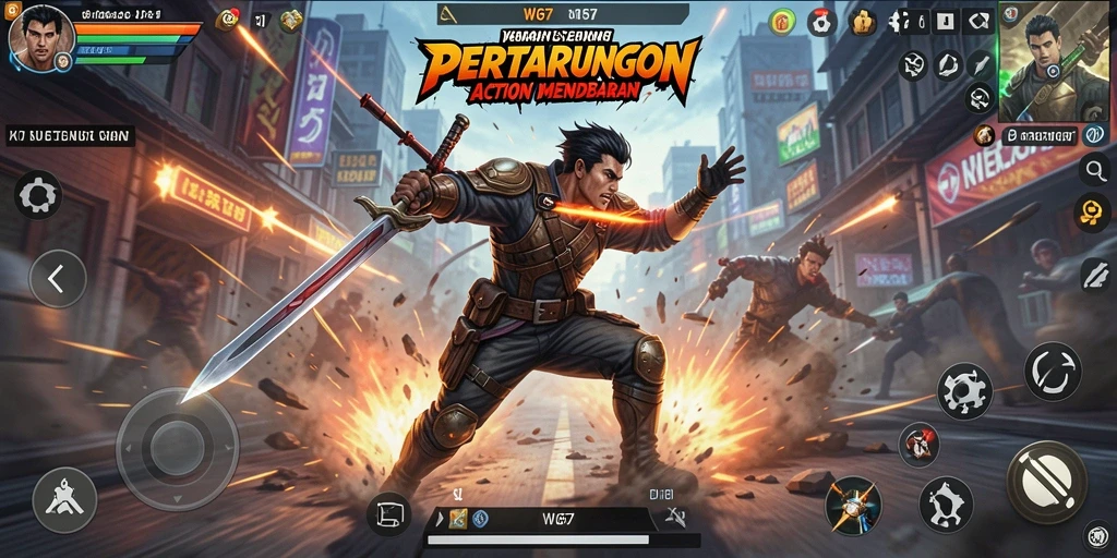 Tampilan gameplay W67 yang mendebarkan saat pertarungan berlangsung.